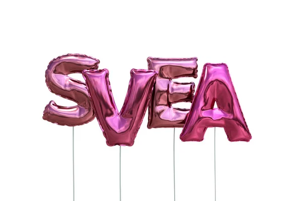 Naam svea gemaakt van roze Luchtballons Opblaasbare geïsoleerd op witte achtergrond — Stockfoto