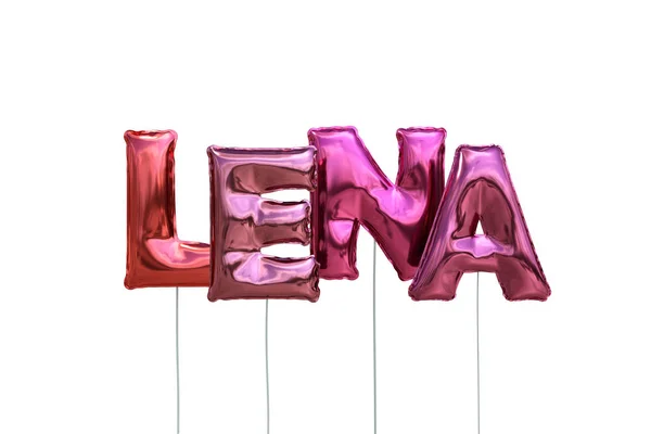 Name lena made of pink inflatable balloons isolated on white background — Stock Photo, Image