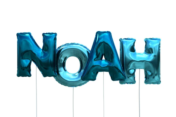 Naam noah gemaakt van blauwe Luchtballons Opblaasbare geïsoleerd op witte achtergrond — Stockfoto