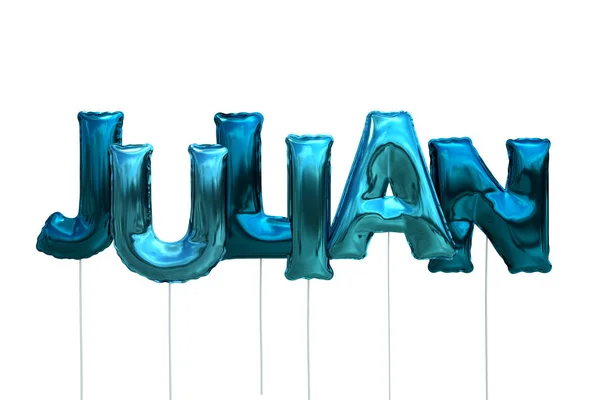 Name julian made of blue inflatable balloons isolated on white background — Stock Photo, Image