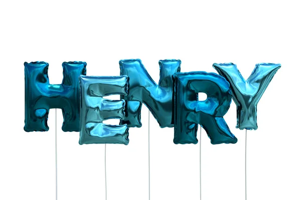 Nom henry fait de ballons gonflables bleus isolés sur fond blanc — Photo