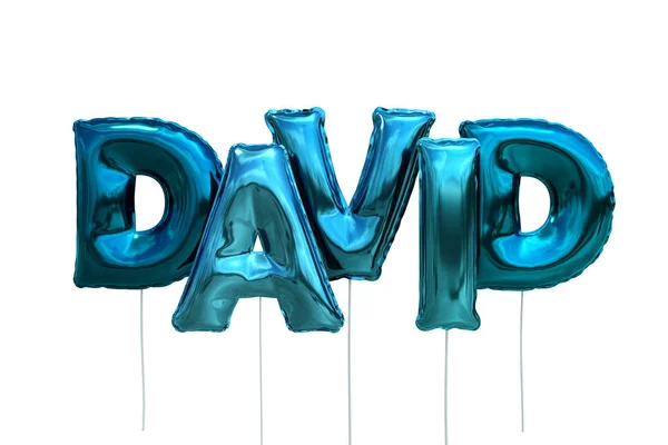 Name david made of blue inflatable balloons isolated on white background — Stock Photo, Image