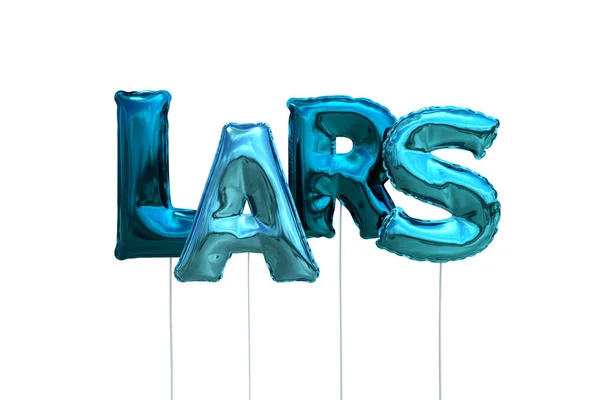Naam lars gemaakt van blauwe Luchtballons Opblaasbare geïsoleerd op witte achtergrond — Stockfoto