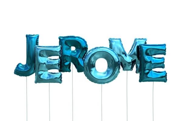 Name jerome made of blue inflatable balloons isolated on white background — Stock Photo, Image