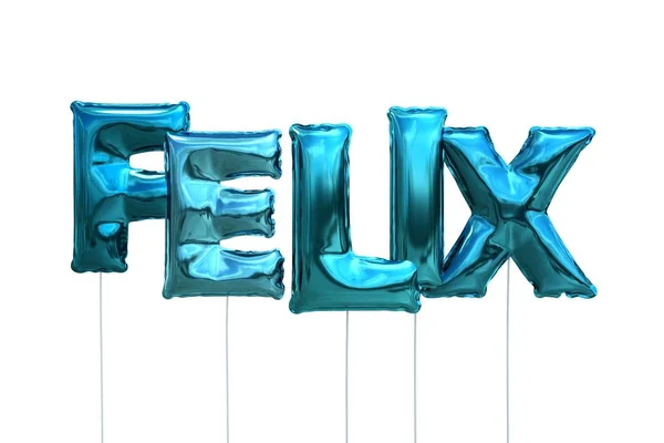 Namnet felix gjorda av blå uppblåsbara ballonger isolerad på vit bakgrund — Stockfoto