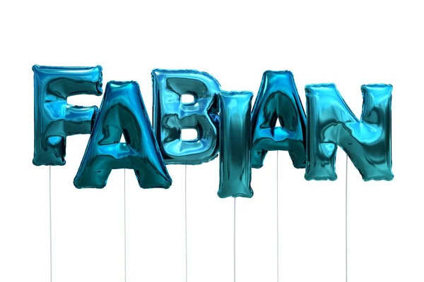 Naam fabian gemaakt van blauwe Luchtballons Opblaasbare geïsoleerd op witte achtergrond — Stockfoto