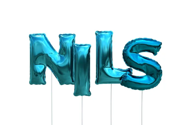 Nome nils feitos de balões infláveis azuis isolados no fundo branco — Fotografia de Stock