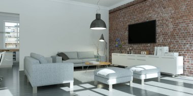 Modern parlak skandinavian düz iç tasarım