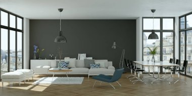 Modern parlak skandinavian düz iç tasarım