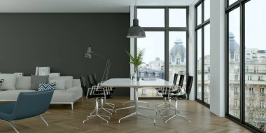 Modern parlak skandinavian düz iç tasarım