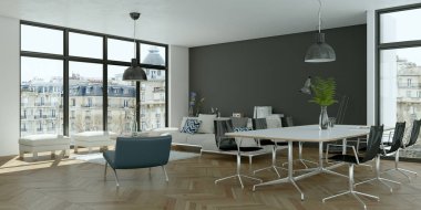 Modern parlak skandinavian düz iç tasarım