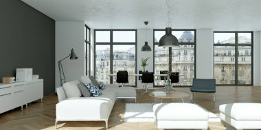 Modern parlak skandinavian düz iç tasarım