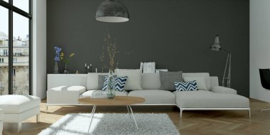 Modern parlak skandinavian düz iç tasarım