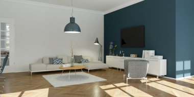 Modern parlak skandinavian düz iç tasarım