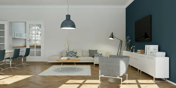 Plochý design interiéru moderní světlé skandinavian — Stock fotografie