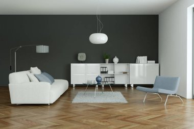 Modern parlak skandinavian iç tasarım oturma odası