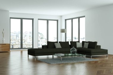 Modern parlak skandinavian iç tasarım oturma odası