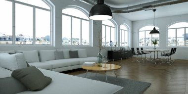 Modern parlak skandinavian iç tasarım oturma odası