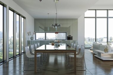 çatı katı iç tasarım modern aydınlık yemek salonunda