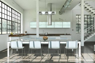 çatı katı iç tasarım modern aydınlık yemek salonunda