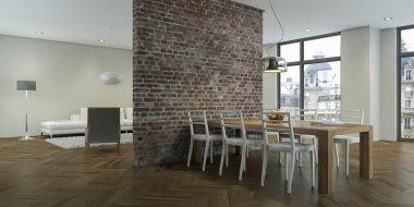 çatı katı iç tasarım modern aydınlık yemek salonunda