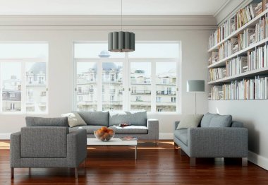 Modern parlak düz iç mekan tasarımları ile kanepe