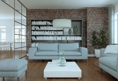 Modern parlak düz iç mekan tasarımları ile kanepe