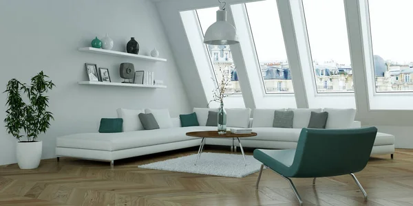 Modern desain interior ruang tamu cerah — Stok Foto
