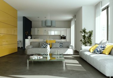 Modern parlak düz iç tasarım kanepeler