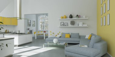 Modern parlak düz iç tasarım sarı desenli