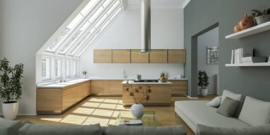 Modern parlak düz iç tasarım gri desenli