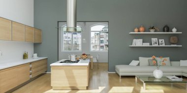 Modern parlak düz iç tasarım gri desenli