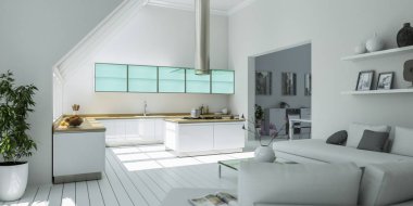 Modern parlak beyaz düz iç tasarım