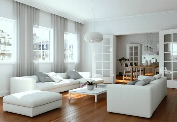 现代明亮的平面室内设计与沙发 — 图库照片