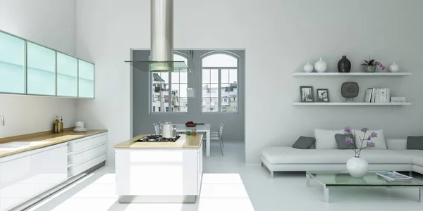 Modern bright white flat interior design