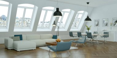 Modern parlak skandinavian iç tasarım oturma odası