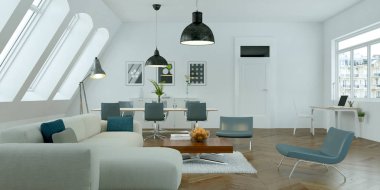 Modern parlak skandinavian iç tasarım oturma odası