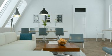 Modern parlak skandinavian iç tasarım oturma odası