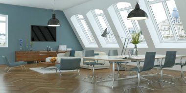 Modern parlak skandinavian iç tasarım oturma odası