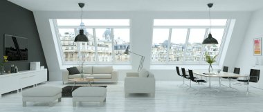 Modern parlak skandinavian düz iç tasarım