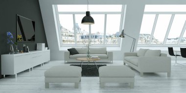 Modern parlak skandinavian düz iç tasarım