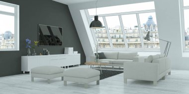 Modern parlak skandinavian düz iç tasarım