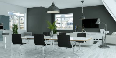 Modern parlak skandinavian düz iç tasarım