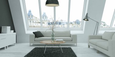 Modern parlak skandinavian düz iç tasarım