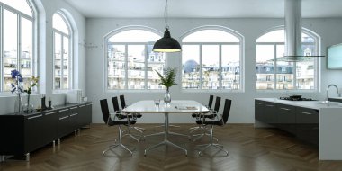 Modern parlak skandinavian iç tasarım oturma odası