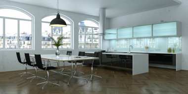 Modern parlak skandinavian iç tasarım oturma odası