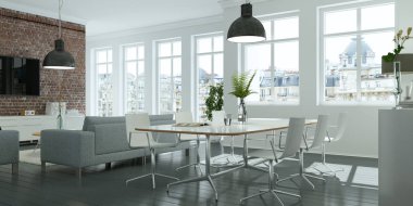 Modern parlak skandinavian düz iç tasarım