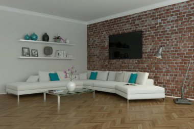 Modern parlak skandinavian ile düz stonewall iç tasarım