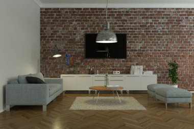 Modern parlak skandinavian ile düz stonewall iç tasarım