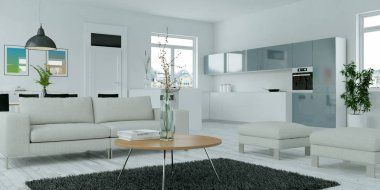 Modern parlak skandinavian düz iç tasarım